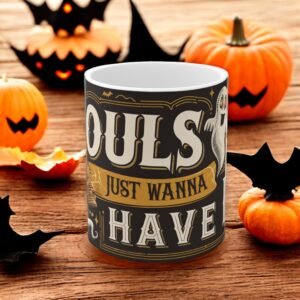 Halloween Decor Mug - Spooky Ghost & Haunted House Design - Fall Coffee Cup for Halloween Party - Ghouls just wanna have fun mug